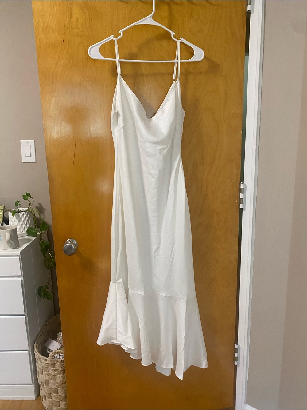 Lulu's Ivory Slip Maxi Dress with Flounce Hem